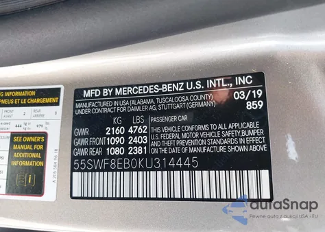 2019 Mercedes-Benz C 300 4Matic from USA, damaged, VIN 55SWF8EB0KU314445